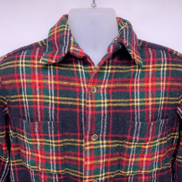 VINTAGE Plaid Wool Flannel Mens Button Down Shirt Shacket Size M/L - Picture 2 of 4